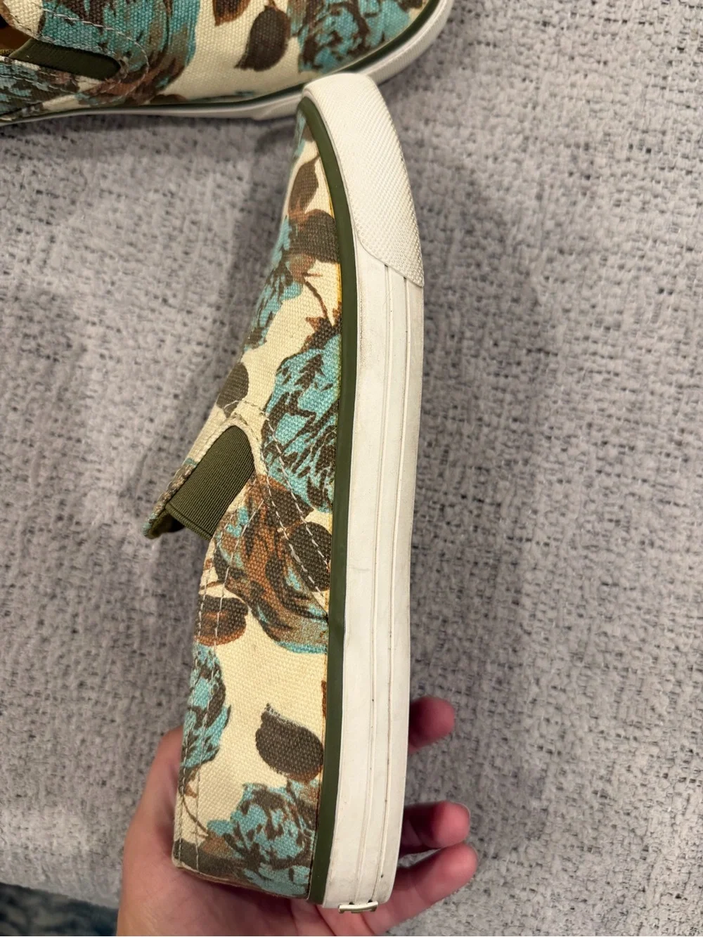 Tory Burch Floral Canvas Slip-On Flats in Teal and Brown